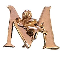 Vintage Razza Gold Tone Monogram Letter M Guardian Angel Brooch Pin Cher... - $216.50 MXN