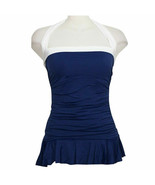 RALPH LAUREN Indigo Blue Shirred Skirted Slimming Fit Swimdress Swimsuit 12 - $95.31 CAD