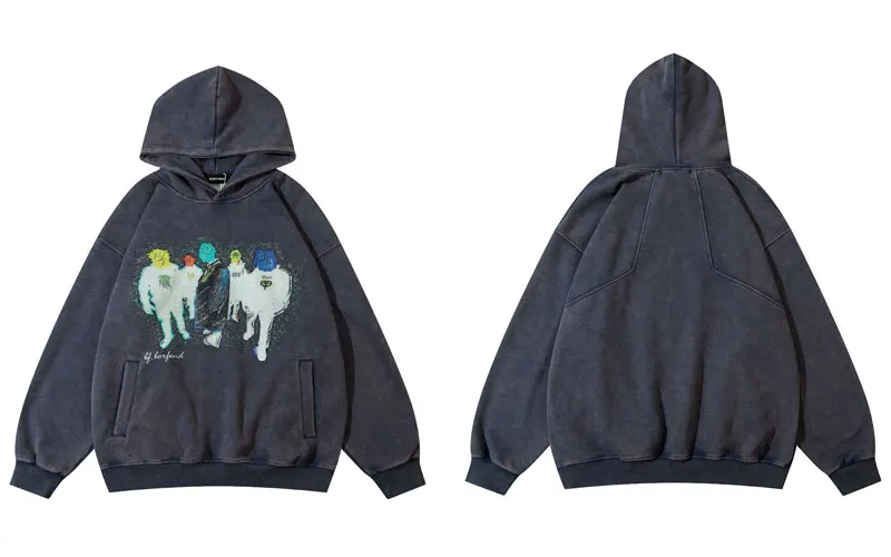  Hoodie Streetwear Grunge Men Hip Hop Print  Hooded Sweatshirt Harajuku Fashion  - £256.72 GBP