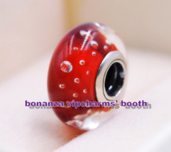 925 Sterling Silver Handmade Red Effervescence Murano Glass Charm with C... - £4.16 GBP