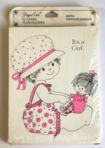 Vintage Paper Art Baby Birth Announcement Cards It&#39;s A Girl 12 Cards &amp; E... - £10.90 GBP