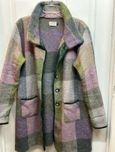 Blarney Woollen Mills Lavender Herringbone Tweed Check Coat Size XL Velvet Trim - £44.13 GBP