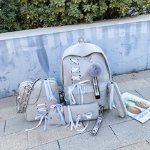 2019 Chain Canvas female book bag backpack 5pcs/set schoolbag school bag travel  - £51.29 GBP