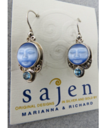 Sajen Face Earrings Sterling Silver Drop Dangle Blue Glow Satin Glass Cr... - $99.00