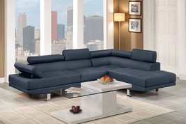Fidenza 2-Piece Sectional Sofa in Dark Blue Blended Linen Fabric - $1,398.00