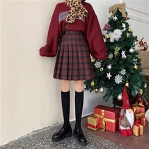 Wine Red Plaid Midi Skirt Women Plus Size Pleated Plaid Skirt Christmas Outfit image 2