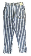 So Junior&#39;s Tapered Leg Linen Pants w/ Pockets Size M Navy Striped - £11.67 GBP