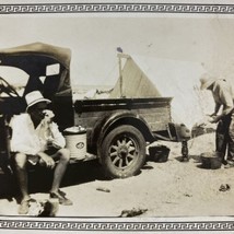c1940 Black White Photo Work Truck Tent Workers Ideal Can Fox Connery Texas - £11.74 GBP