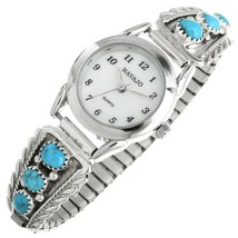 Navajo Arizona Turquoise Sterling Watch W Stretch Band, Ladies Womens s6-7.5 - £140.86 GBP