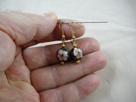 (EE600-301) 12 mm Black with pink flowers CLOISONNE dangle EARRINGS Jewelry - £12.43 GBP