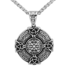 Viking Vegvisir Trinity Knot Cross Necklace Stainless Steel Celtic Norse Pendant - $22.99