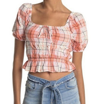 Nwt Abound Square Neck Yarn Dye Top In CORAL- Pink Adley Plaid Size Xl - £9.35 GBP