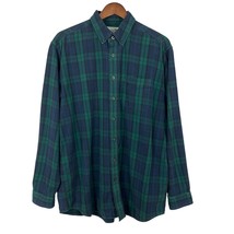 LL Bean Flannel Shirt Mens Large Tall LT Green Blue Plaid Scotch Traditi... - £24.02 GBP