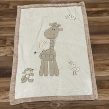 Koala Baby Giraffe Monkey Bird Baby Blanket Brown Cream Fleece Sherpa 30x39.5 - £19.13 GBP