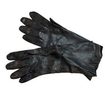 Vintage Black Leather Unlined Dress Gloves Womens Full Finger Size 7 Elegant - £32.42 GBP