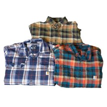 Lot Of 3 Carhartt Rugged Outdoor Heavy Flannels Button Down Shirts Size L - READ - £33.51 GBP