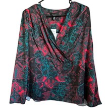 NEW Ella by Rafaella Blouse Size 1X Red Black Teal Polyester V Neck Pull... - £24.88 GBP
