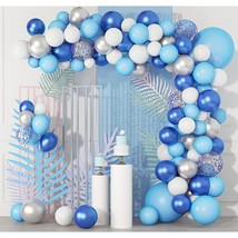 123Pcs Blue Balloons Garland Arch Kit, 18&quot;12&quot;10&quot;5&quot; Navy Blue Sliver Metallic Whi - £18.00 GBP