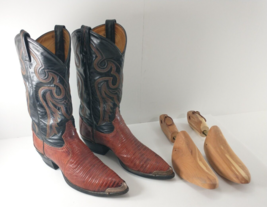 Vintage Tony Lama 8545 Teju Lizard Skin Cowboy Boots + Trees MENS SIZE 8... - £120.19 GBP