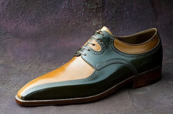 New Handmade Leather green and tan classic shoes, men shoes in unique design