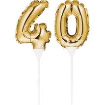 Gold 40th Birthday Balloon Cake Topper 40 Number 8.75&quot; x 3.5&quot; Balloon De... - £8.60 GBP