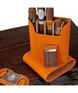 Brizard &quot; Show Band &quot;  5  case - Orange Leather with Cutter &amp; Lighter NIB - $12,621.66 MXN