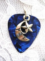 DEEP BLUE GUITAR PICK NEW MOON &amp; STAR PENDANT NECKLACE - $5.99