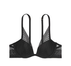 Victoria&#39;s Secret Bra 34DD Incredible Lightly Lined Plunge Solid Black - $23.67