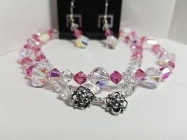 Pink (Rose AB) Crystal Necklace and Earrings - £35.17 GBP