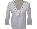 Free People &#39;ice Cold Lace Up&#39; Grommet Ribbed Top Rose Off White Size S/P - $22.73