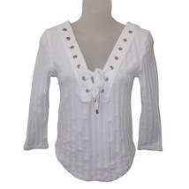 Free People &#39;ice Cold Lace Up&#39; Grommet Ribbed Top Rose Off White Size S/P - £18.16 GBP