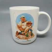 Noman Rockwell Coffee Mug Catching The Big One Fishing Vintage 1987 Coll... - $11.86
