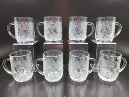 8 Princess House Fantasia Clear Mugs Set 4&quot; Embossed Poinsettia Coffee Cups Lot - £55.13 GBP