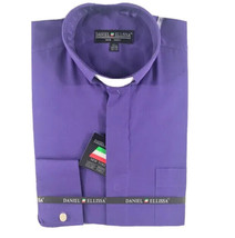 Daniel Ellissa Men&#39;s Clergy Banded Collar Shirt Purple White Tab Pastor ... - £27.09 GBP