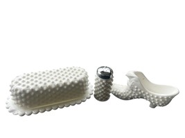 Fenton Hobnail Milk Glass Covered Butter Dish LOT Vintage See Pics Small... - $24.66 CAD