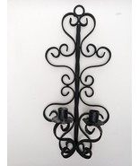 Vtg Wrought Iron Double Arm Wall Mount Candle Holder Sconce Ornate Scrolled - £23.62 GBP