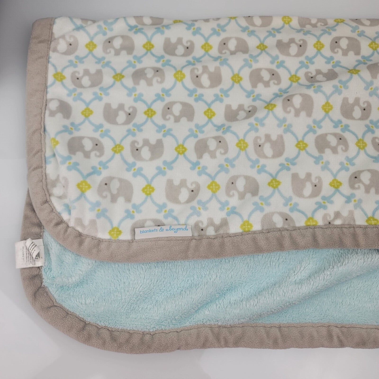 Blankets & Beyond Elephant Blue Gray Green Baby Blanket 2014 Damask Scroll SOFT - £23.34 GBP