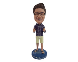 Custom Bobblehead Cool dude making peace sign with both hands wearing a hoodie,  - £70.97 GBP