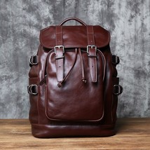 NZP Retro Leather Men&#39;s Backpack European and American Fashion Travel Bag Top La - £365.75 GBP