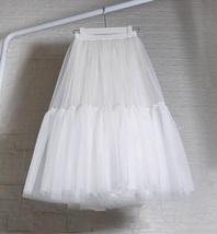 White Tiered Tulle Skirt Women Plus Size Fluffy Tulle Midi Skirts Wedding Party image 8