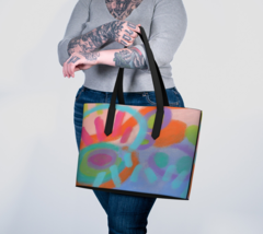 Artistic Vegan Leather Oversize Abstract Art Tote Bag Shoulder Bag Handbag  - £76.79 GBP