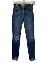 FRAME Denim Le High Skinny Blue Heren Raw Hem Crop Distressed Jeans Size 24 - £23.45 GBP
