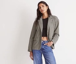 NWT Madewell Oversized Knit Blazer in Houndstooth XXS Black Gray Soft Ja... - $39.99