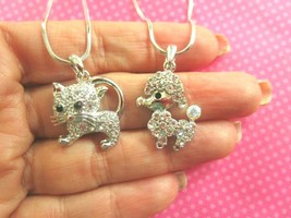 Crystal dog and cat necklaces- SET OF 2 - £8.22 GBP