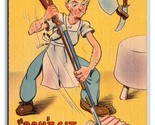Comic Cook With Gun Getting Tough With Some Meat Linen Postcard S4 - $4.90