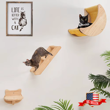 Cat Wall Hammock Moon Shelf, Solid Wood Climbing Perch &amp; Steps, Indoor C... - $31.99+