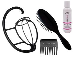 Belle of Hope Wig Hanger 4 PC Kit: New Easy Wig Hanger, Paddle Brush, Wide Tooth - £22.66 GBP