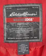 Eddie Bauer Womens Medium Weather Edge Red Hooded Rain Jacket Lined Mid Length - £36.17 GBP