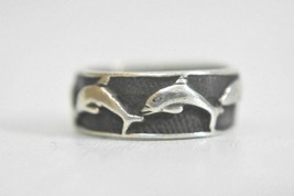 Dolphin ring  surfer pinky band sterling silver women men Size 7.50 - £29.75 GBP