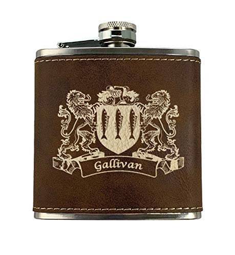 Primary image for Gallivan Irish Coat of Arms Leather Flask - Rustic Brown